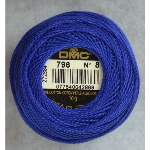 DMC Perle (Pearl) 8 Cotton #796 DARK ROYAL BLUE 10g Ball 80m