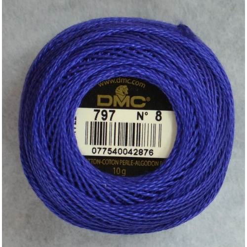 DMC Perle (Pearl) 8 Cotton #797 ROYAL BLUE 10g Ball 80m