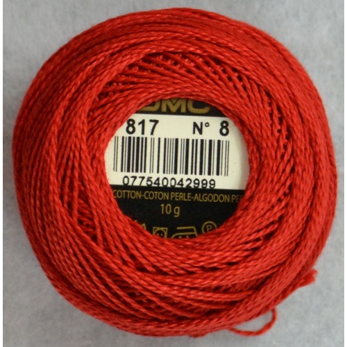 DMC Perle (Pearl) 8 Cotton #817 VERY DARK CORAL RED 10g Ball 80m