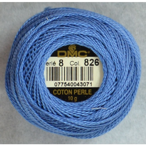 DMC Perle (Pearl) 8 Cotton #826 MEDIUM BLUE 10g Ball 80m