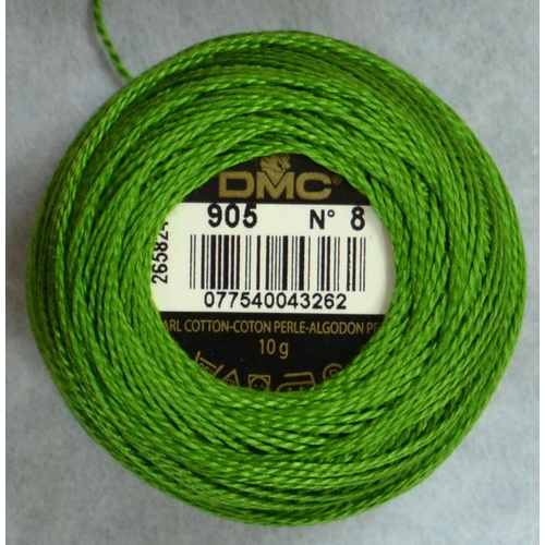 DMC Perle (Pearl) 8 Cotton #905 DARK PARROT GREEN 10g Ball 80m