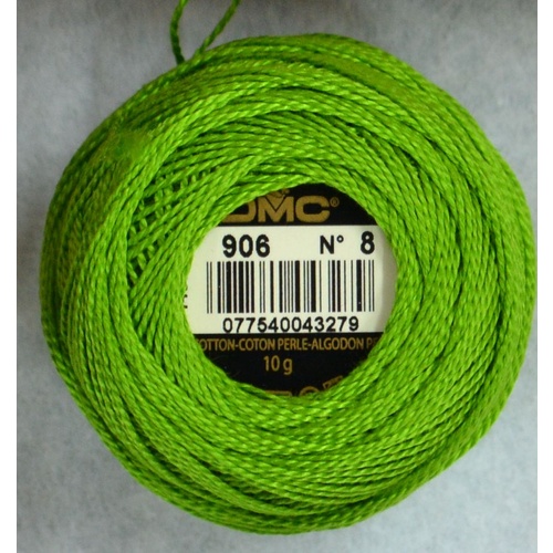 DMC Perle (Pearl) 8 Cotton #906 MEDIUM PARROT GREEN 10g Ball 80m