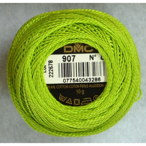 DMC Perle (Pearl) 8 Cotton #907 LIGHT PARROT GREEN 10g Ball 80m