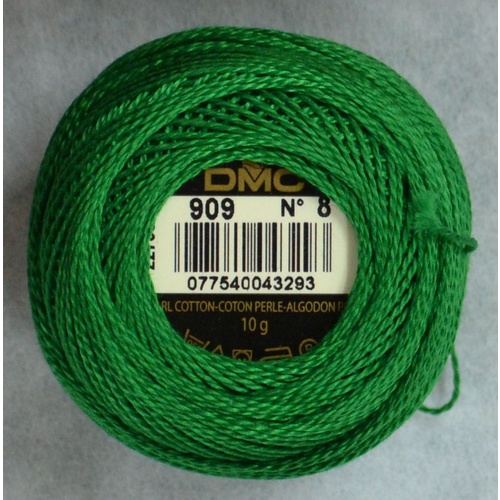 DMC Perle (Pearl) 8 Cotton #909 VERY DARK EMERALD GREEN 10g Ball 80m