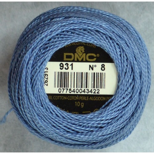 DMC Perle (Pearl) 8 Cotton #931 MEDIUM ANTIQUE BLUE 10g Ball 80m