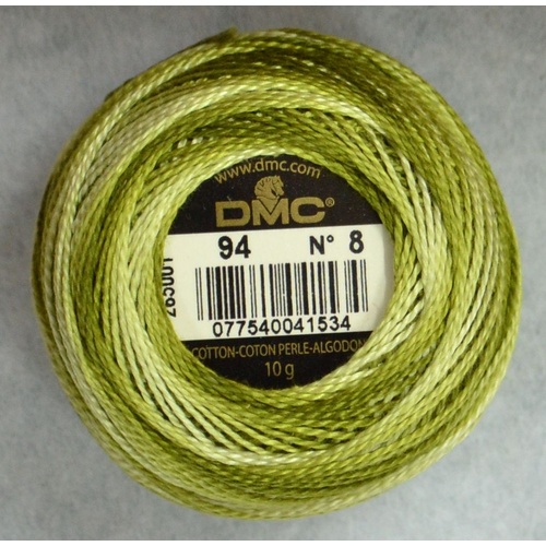 DMC Perle (Pearl) 8 Cotton #94 VARIEGATED KHAKI GREEN 10g Ball 80m