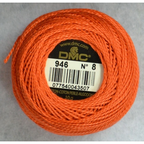 DMC Perle (Pearl) 8 Cotton #946 MEDIUM BURNT ORANGE 10g Ball 80m