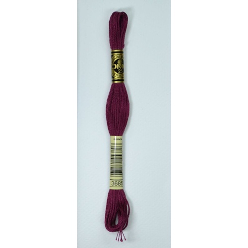 DMC Stranded Cotton #3685 Very Dark Mauve Hand Embroidery Floss 8m Skein