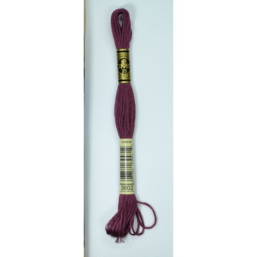 DMC Stranded Cotton #3802 Very Dark Antique Mauve Hand Embroidery Floss 8m Skein