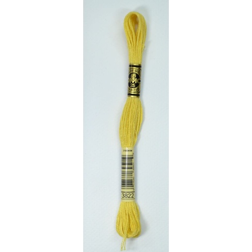 DMC Stranded Cotton #3822 Light Straw Hand Embroidery Floss 8m Skein