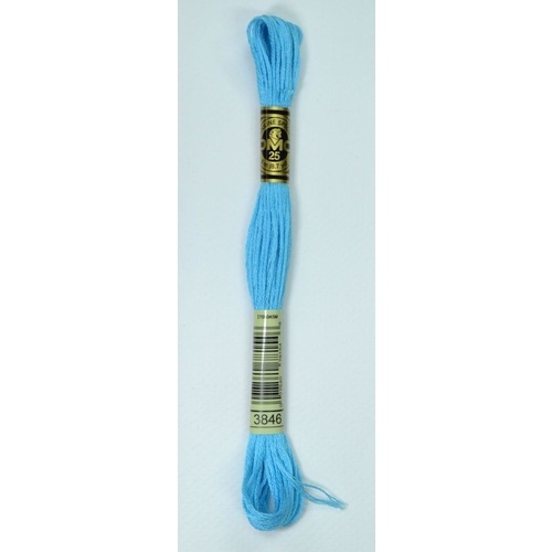 DMC Stranded Cotton #3846 Light Bright Turquoise Hand Embroidery Floss 8m Skein