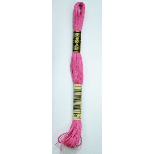 DMC Stranded Cotton #602 Medium Cranberry Hand Embroidery Floss 8m Skein
