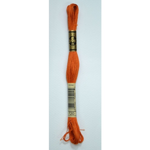 DMC Stranded Cotton #720 Dark Orange Spice Hand Embroidery Floss 8m Skein