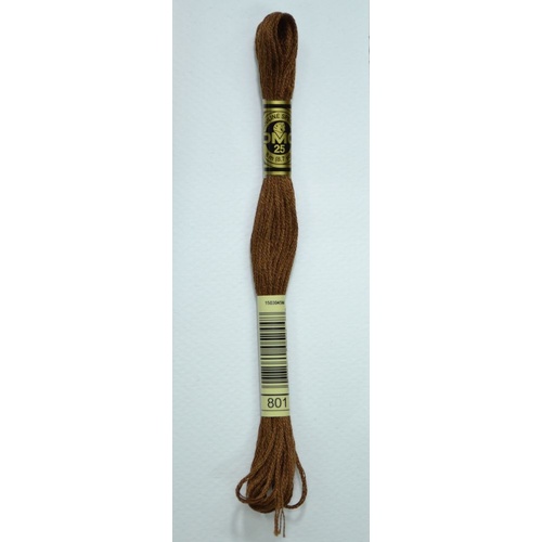 DMC Stranded Cotton #801 Dark Coffee Brown Hand Embroidery Floss 8m Skein