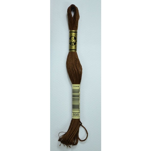 DMC Stranded Cotton #898 Very Dark Coffee Brown Hand Embroidery Floss 8m Skein
