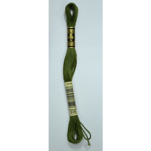 DMC Stranded Cotton #936 Very Dark Avocado Green Hand Embroidery Floss 8m Skein