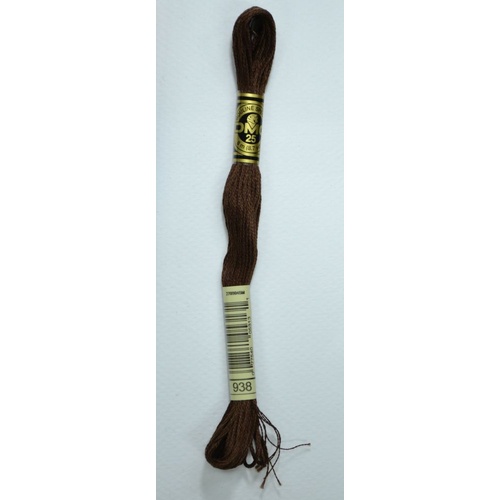 DMC Stranded Cotton #938 Ultra Dark Coffee Brown Hand Embroidery Floss 8m Skein