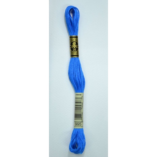 DMC Stranded Cotton #995 Dark Electric Blue Hand Embroidery Floss 8m Skein