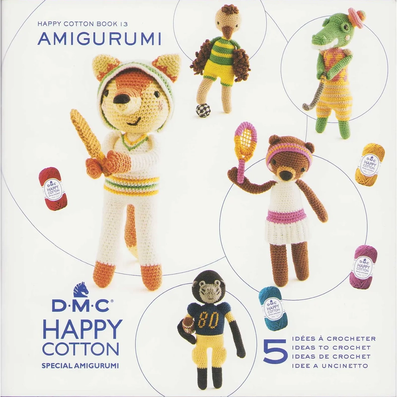 DMC Happy Cotton Book 13, Sporting Animals, 5 Ideas to Crochet (15774)
