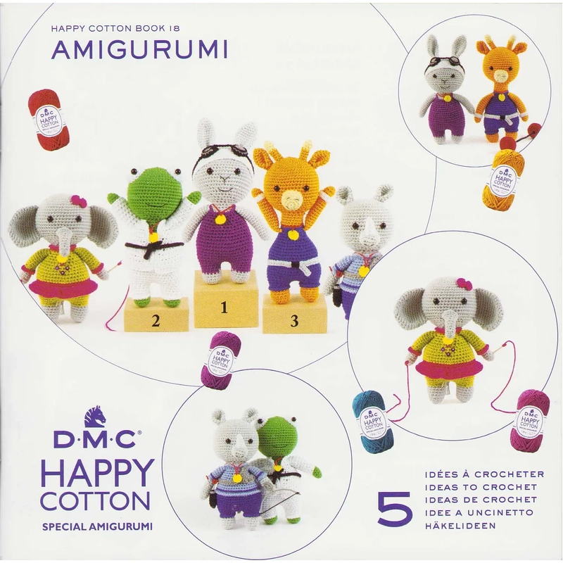 DMC Happy Cotton Book 18, Animals Play 5 Ideas to Crochet (15892)