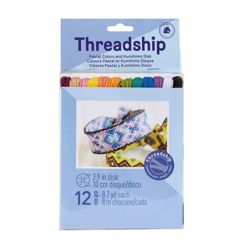 DMC Threadship PASTEL Multi Strand Cotton Thread 8m each, 12 Skeins & Kumihimo Disk