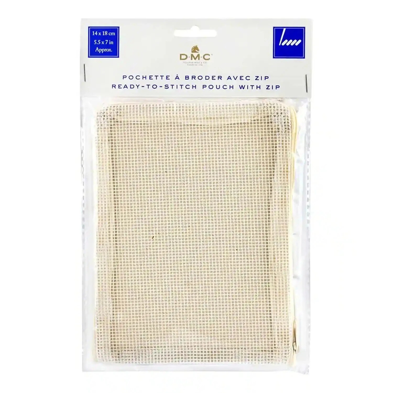 DMC Ready to Stitch Pouch, 100% Cotton & 12ct Canvas with Zip, 14cm x 18cm