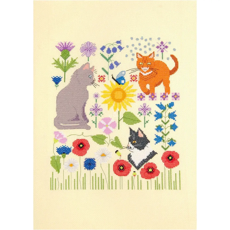 DMC Designer Cross Stitch Kit Cats in the Field 24cm x 28.5cm By Little Dove Designs
