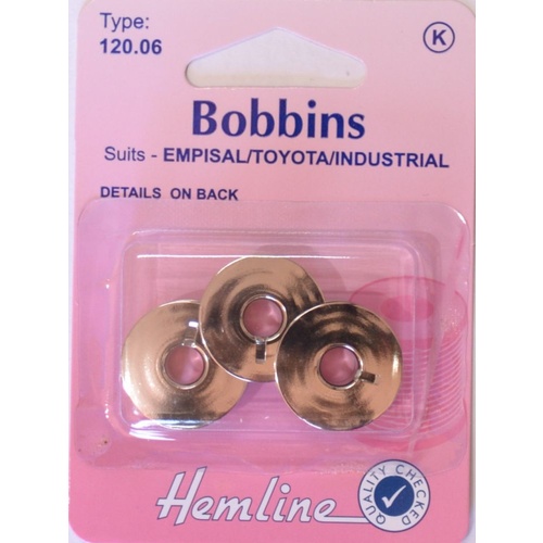 Hemline Bobbins Metal Type 120.06 Empisal, Toyota, Bernette, Pack of 3, See Pack For Machine Details