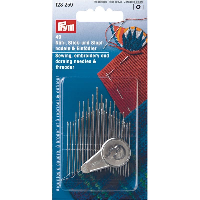 Sewing, Embroidery & Darning Needles Assortment & Threader, 49 Needles #128259