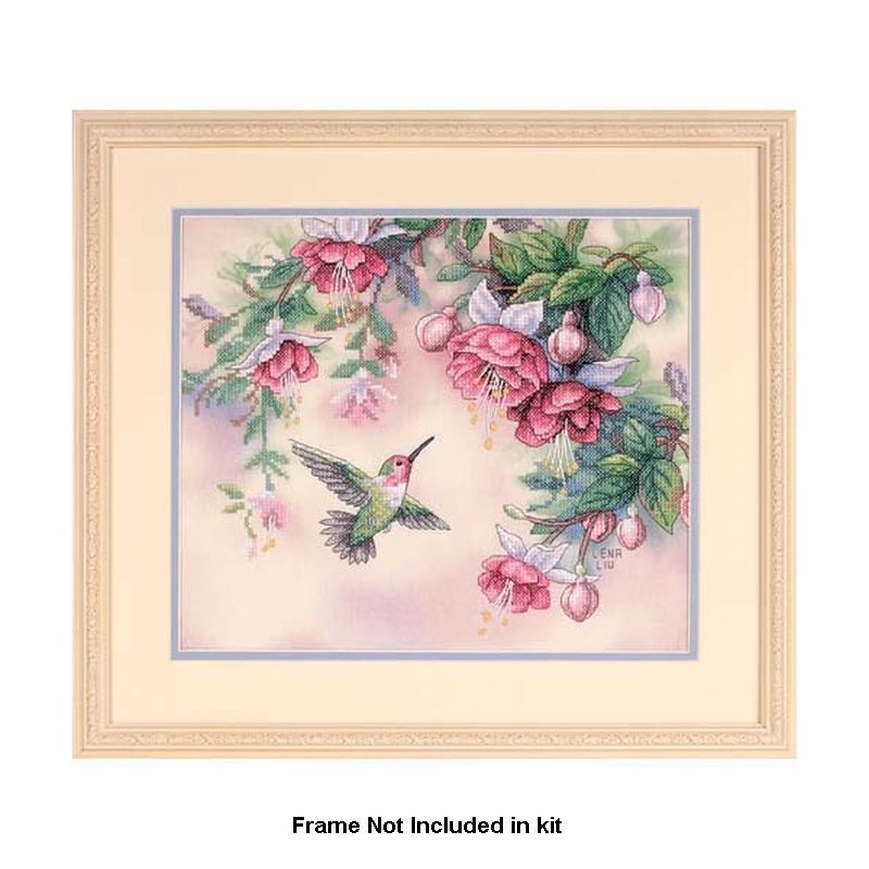 HUMMINGBIRD & FUCHSIAS Printed Cross Stitch Kit 36 x 30cm #13139