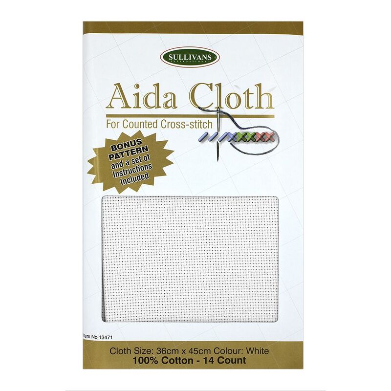 Aida Cloth 14 Count WHITE 36cm x 45cm, Bonus Pattern & Instructions