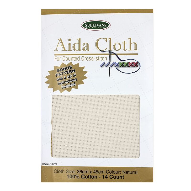 Aida Cloth 14 Count NATURAL 36cm x 45cm, Bonus Pattern & Instructions