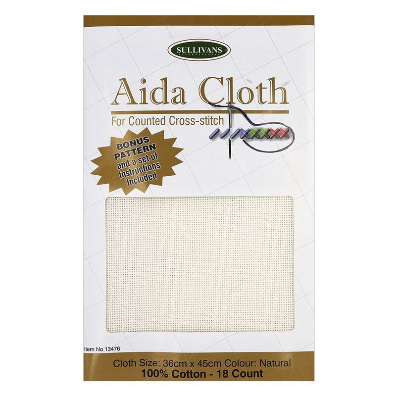 Aida Cloth 18 Count NATURAL 36cm x 45cm, Bonus Pattern & Instructions