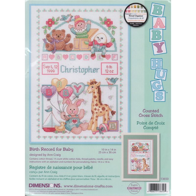 BIRTH RECORD FOR BABY Counted Cross Stitch Kit #13650