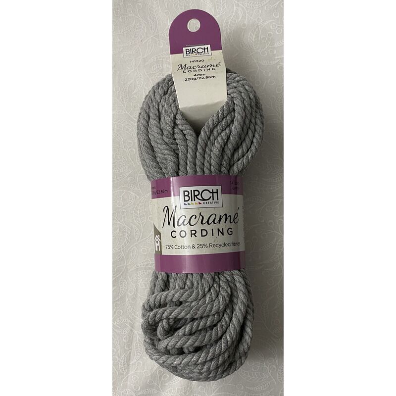 Birch Macrame Cording 4mm GREY 228G, 22.86m Skein