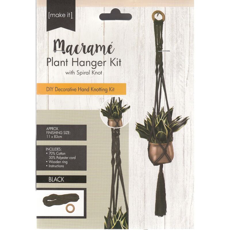 Macrame Plant Hanger Kit With Spiral Knot, 141324-BLACK, Approx. 11 x 83cm