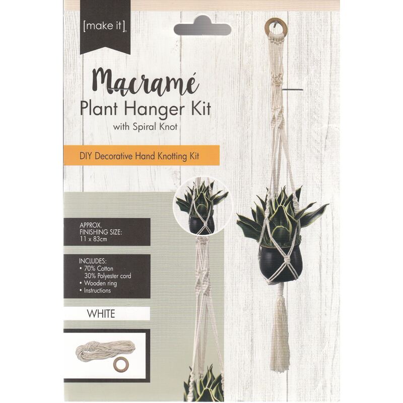 Macrame Plant Hanger Kit With Spiral Knot, 141324-WHITE, Approx. 11 x 83cm