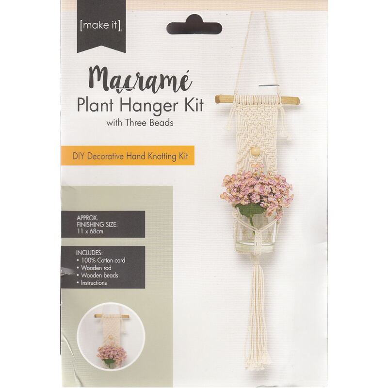 Macrame Plant Hanger Kit With Three Beads, 141327-CREAM, Approx. 11 x 68cm