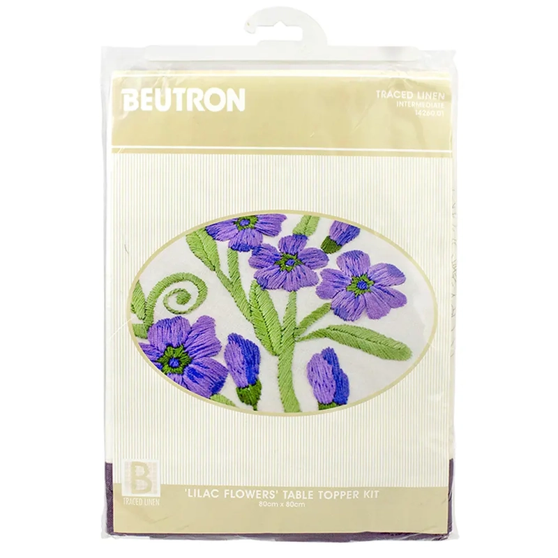 LILAC FLOWERS Table Topper Traced Linen Cross Stitch Kit 80 x 80cm, 14260.01