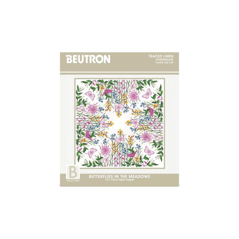 Butterflies In The Meadows Table Topper Traced Linen Embroidery Kit 72 x 72cm, 14658-LE2149
