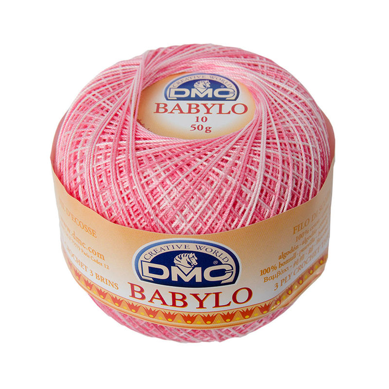 DMC Babylo Size 10, #62 Variegated Pink White Crochet Cotton, 50g Ball