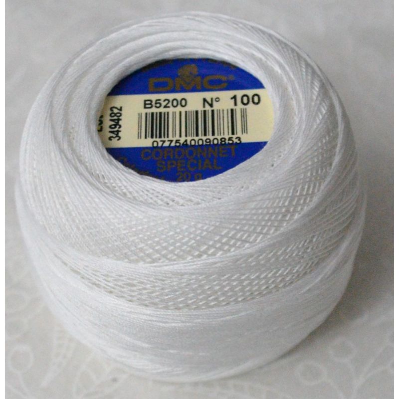 DMC Cordonnet Special Size 100 B5200 SNOW WHITE 6 Cord Crochet Cotton, 20g Ball