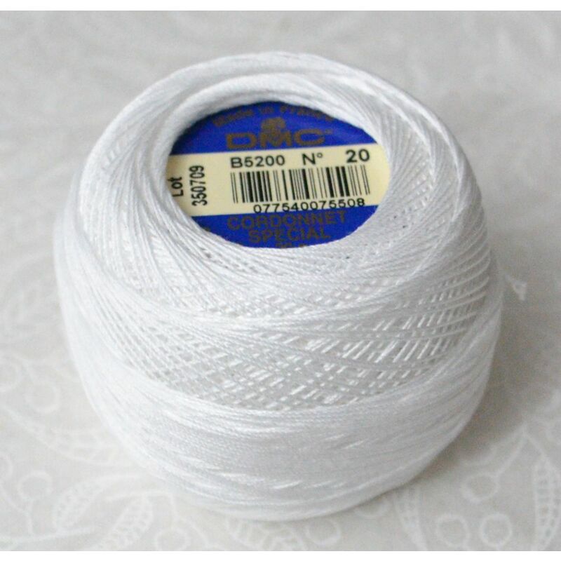 DMC Cordonnet Special Size 20 B5200 SNOW WHITE 6 Cord Crochet Cotton 20g Ball