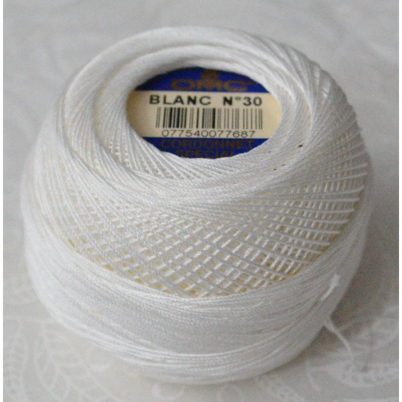 DMC Cordonnet Special Size 30 BLANC (WHITE) 6 Cord Crochet Cotton 20g Ball