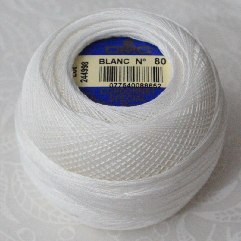 DMC Cordonnet Special Size 80 BLANC WHITE 6 Cord Crochet Cotton 20g Ball