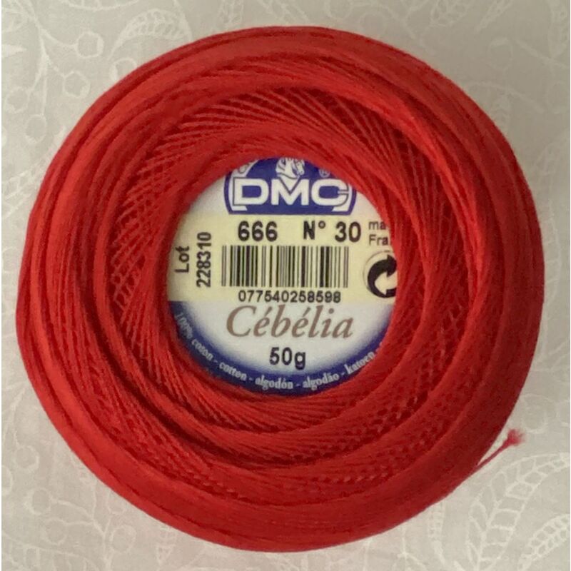 DMC Cebelia 30, #666 Bright Red, Combed Cotton Crochet Thread 50g