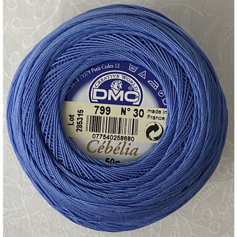 DMC Cebelia 30, #799 Medium Delft Blue, Combed Cotton Crochet Thread 50g