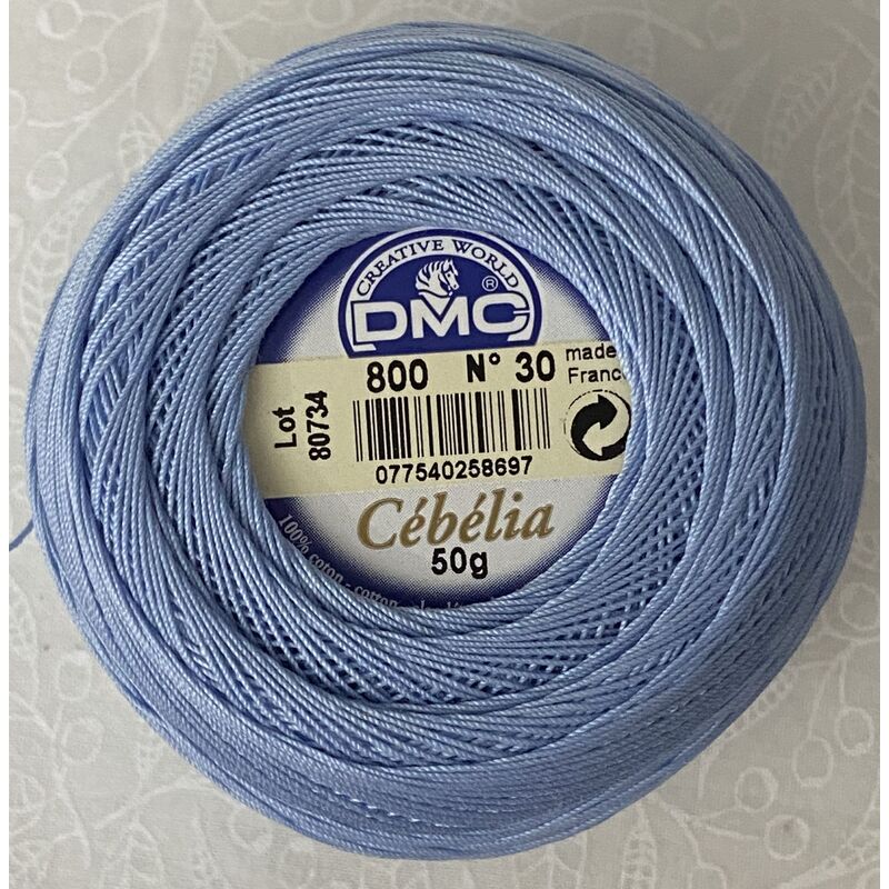 DMC Cebelia 30, #800 Pale Delft Blue, Combed Cotton Crochet Thread 50g