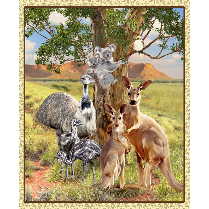 Australia Wildlife Valley II, 36" Panel Cotton Fabric 2044A