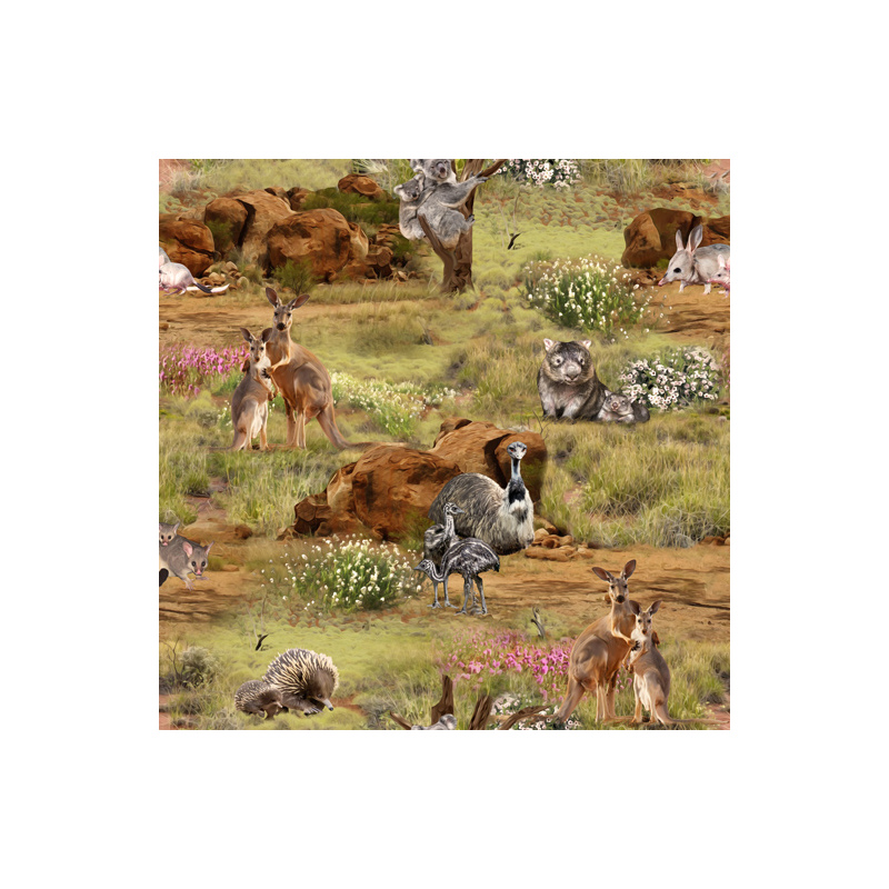 Australia Wildlife Valley II Outback Bush Babies 110cm Wide Cotton Fabric 2044D